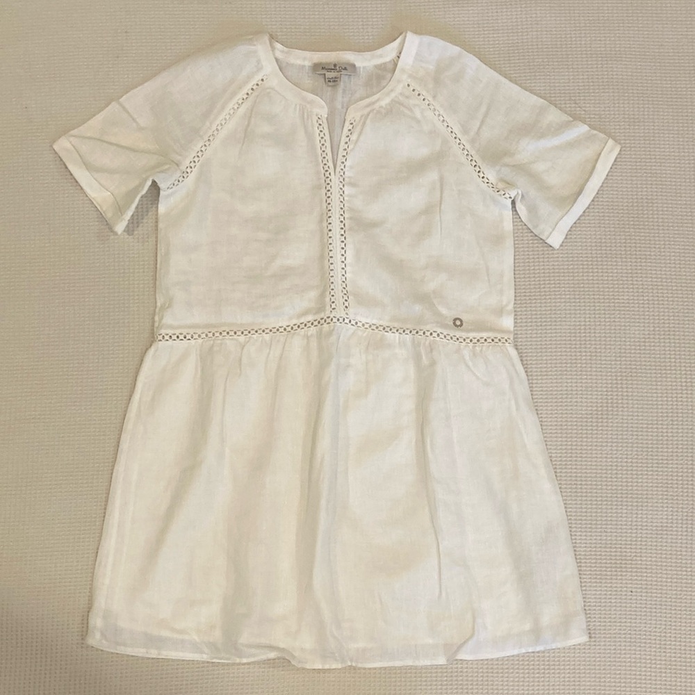 Massimo Dutti White Pleated Ruffled Knee-Length Sundress